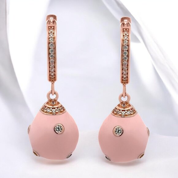 0.50 ctw Pink Enamel and Lab Grown Diamond Drop Earrings - Picture 1 of 2